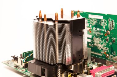 Bilgisayar soğutucu parçaları. Ayrıntılı yakın plan.