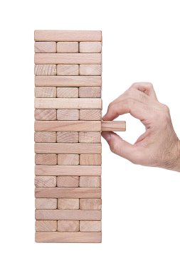 Ahşap bloklu bina konsepti. İş konsepti. Birçok aday arasından ideal kişiyi seç. 