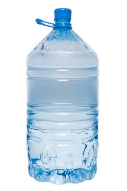 Beyaz arka planda büyük plastik su şişesi. Plastik çocuk..