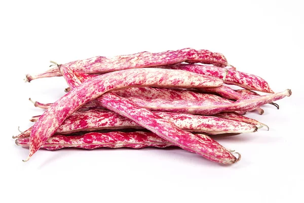 Φρέσκα Οργανικά Φασόλια Λευκό Φόντο Φασόλια Borlotti Cranberry Ροζ Βούλες — Φωτογραφία Αρχείου