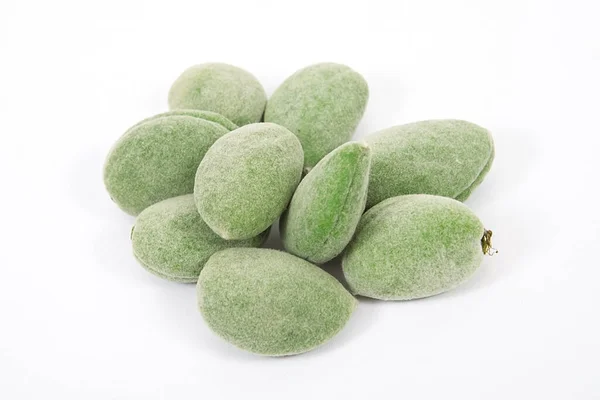 Green Almonds White Background — Stock Photo, Image