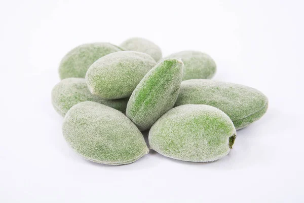 Green Almonds White Background — Stock Photo, Image