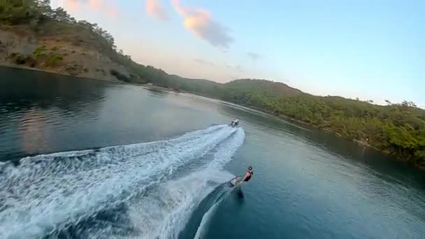 Sportsman Doing Water Skiing Vacation Turkey Marmaris Brtbet Bay Outdoor — Stock Video