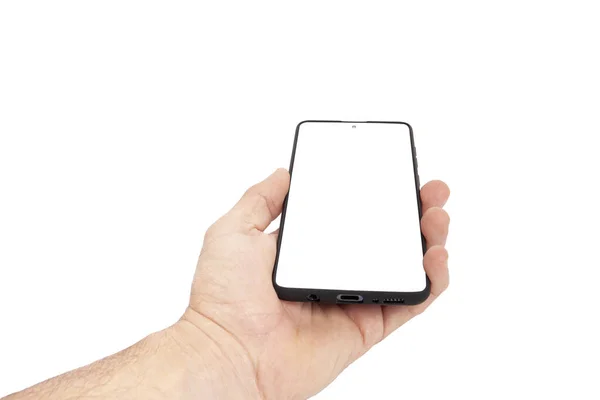 Handheld Mobiele Telefoon Leeg Scherm Voor Sjabloon Reclame Branding Technologie — Stockfoto