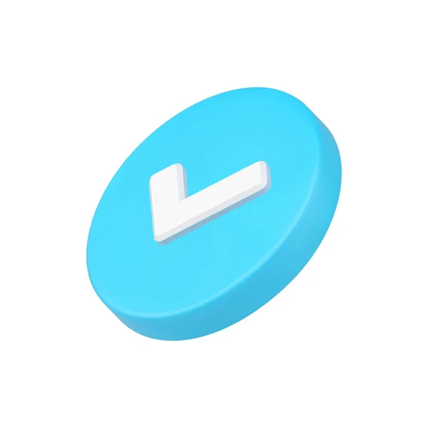 White volumetric check mark in blue circle 3d icon — Stockvektor