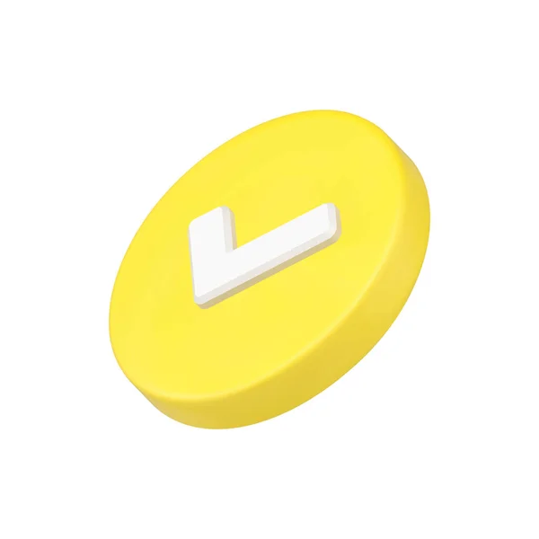 Weißes Häkchen im gelben Kreis 3D-Symbol isolierte Vektorabbildung — Stockvektor
