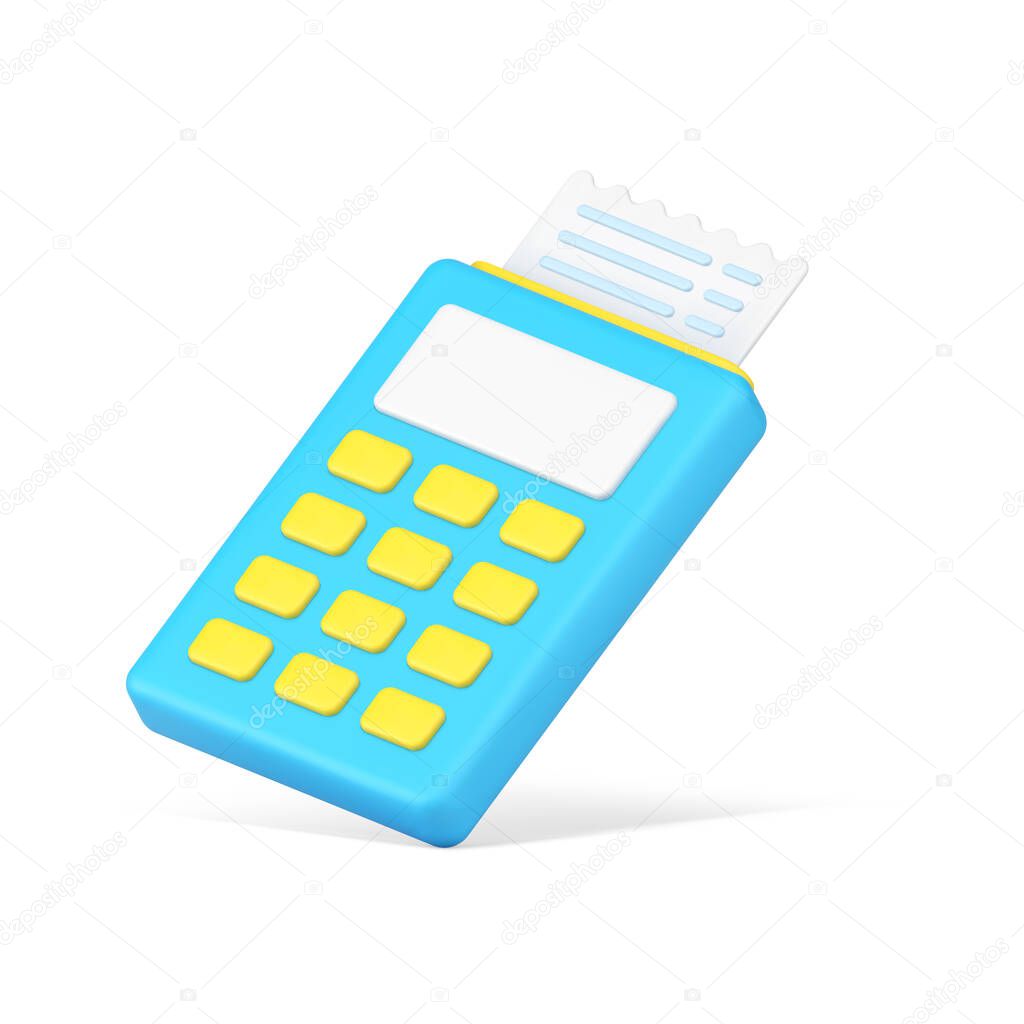 Blue terminal for printing receipts 3d icon vector illustration