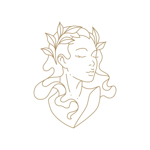 Adorable medieval lady bust monochrome line art simple icon vector illustration — ストックベクタ