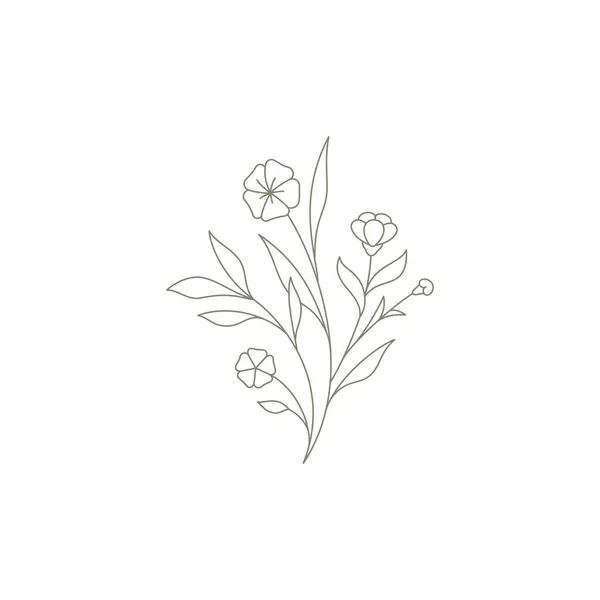 Romantic summer season natural flowers buds, stem, leaves monochrome emblem vector illustration — Vector de stock