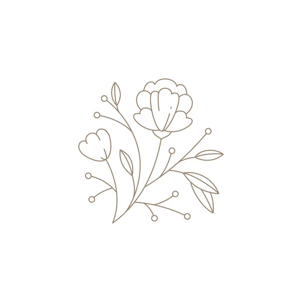 Romantic spring flower bouquet petals, stem, berry for art decor, wedding invitation card vector — 图库矢量图片