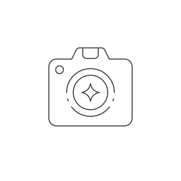 Linear simple logo hand drawn camera for taking photo with lens shutter decorative design elements — Vector de stock