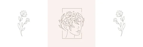 Elegant monokrom feminin botanisk skönhet kort inbjudan design mall pastell vektor — Stock vektor