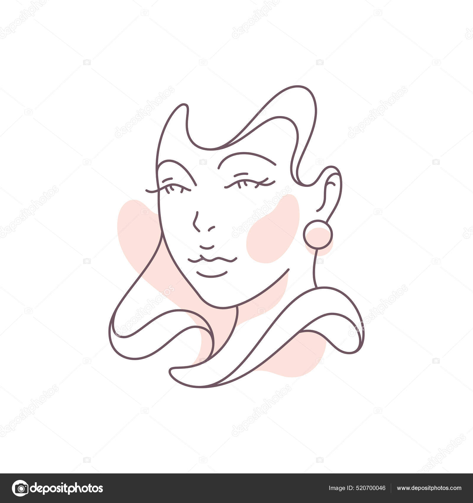 Bonito rosto feminino silhueta brincos acenando penteado linha contínua  arte deco ícone vetor Vetor de ©Provectors 520700046, image size:1600x1700