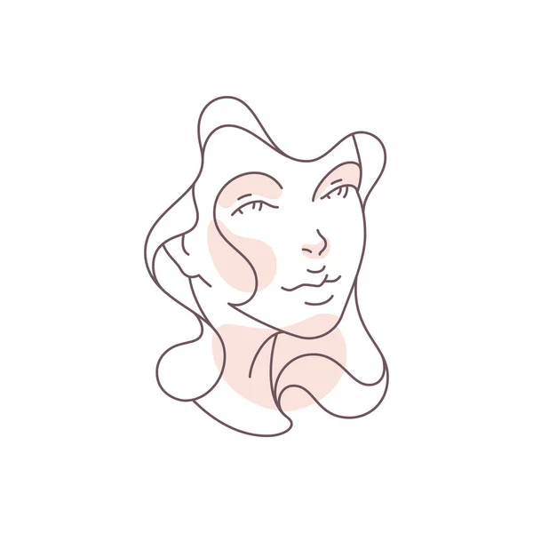 Continuous line art shape poster chic woman face with natural beauty fashion icon vector — Stock Vector