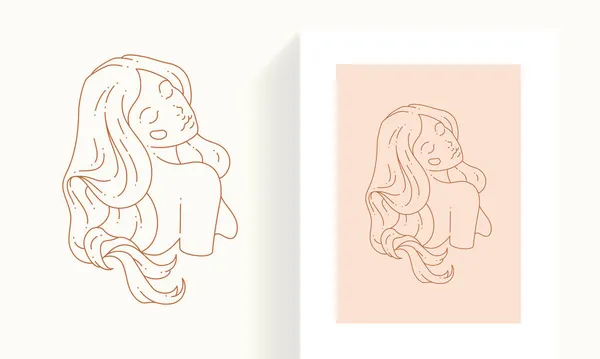 Romantické ženské s dlouhými vlasy zavřené oči pózovat nahé tělo relaxační monochromatické ikony pohlednice — Stockový vektor