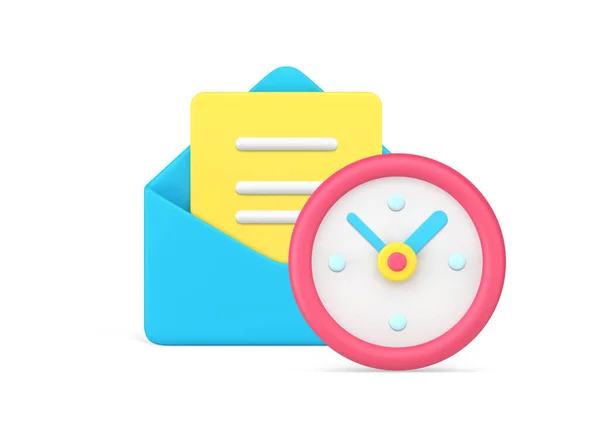 Invia email ora notifica timer sveglia 3d vettoriale illustrazione. Lettera di messaggistica vuota — Vettoriale Stock