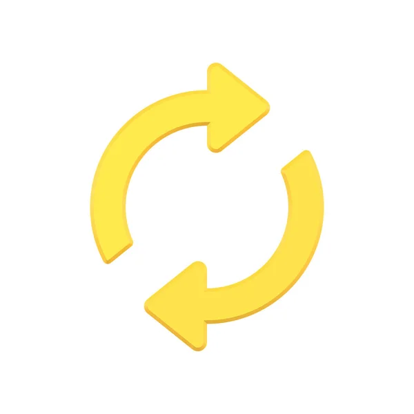 Simple cercle de rotation jaune flèches illustration vectorielle icône 3d. Symbole dynamique de connexion — Image vectorielle