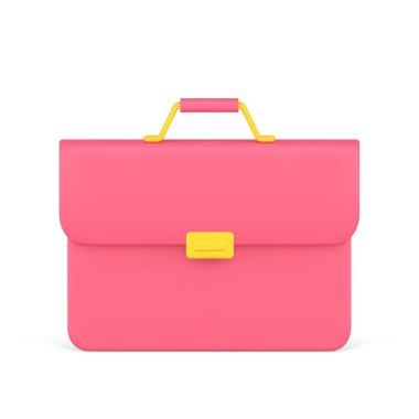 Bright briefcase with handle for carrying and golden clasp 3d icon vector illustration