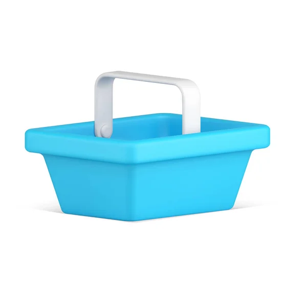 Blue supermarket basket for carrying 3d icon vector illustration. Grocery shopping plastic cart — стоковый вектор
