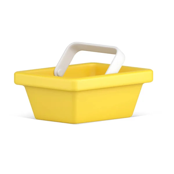 Yellow plastic empty supermarket cart carrying goods 3d icon vector illustration — стоковый вектор