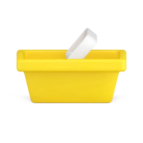 Szupermarket sárga kosár 3d izometrikus ikon vektor illusztráció. Műanyag egyszerű bevásárlókocsi — Stock Vector