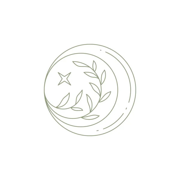 Decorative monochrome tree branch with leaves at rounded art frame icon vector illustration — 图库矢量图片