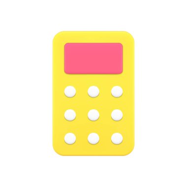Simple yellow calculator with pink display 3d icon vector illustration