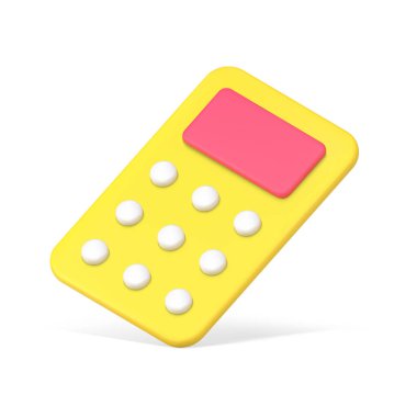 Simple yellow calculator with pink display 3d icon vector illustration