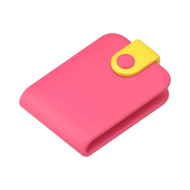 Pink wallet with yellow clasp 3d icon isometric vector illustration