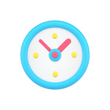Circled vintage analog watch for wall hanged deadline control blue 3d icon vector illustration