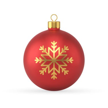 Bright classic red Christmas tree ball realistic mockup vector illustration. Glossy New Year toy
