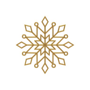 Decorative golden snowflake pattern realistic vector illustration. Glossy winter symbol