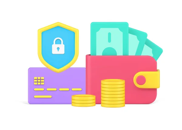 Banking financial security money protect with cash wallet and credit card emoney 3d icon isometric — Stock vektor