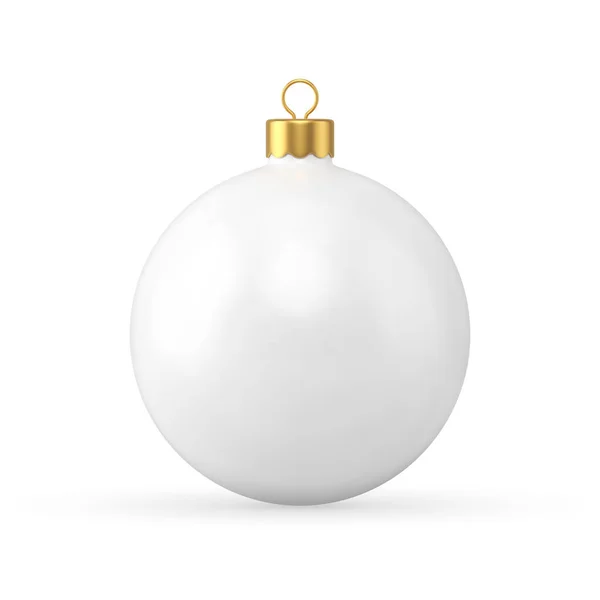 Hermosa bola de Navidad blanca con lazo de oro para colgar ilustración de vector de plantilla realista — Vector de stock