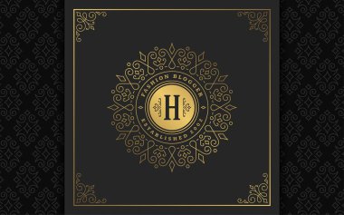 Klasik monogram logosu zarif çizgi çizgileri güzelleştirir zarif süsler Viktorya tarzı vektör şablonu tasarımı