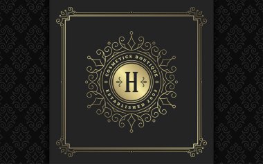 Klasik monogram logosu zarif çizgi çizgileri güzelleştirir zarif süsler Viktorya tarzı vektör şablonu tasarımı