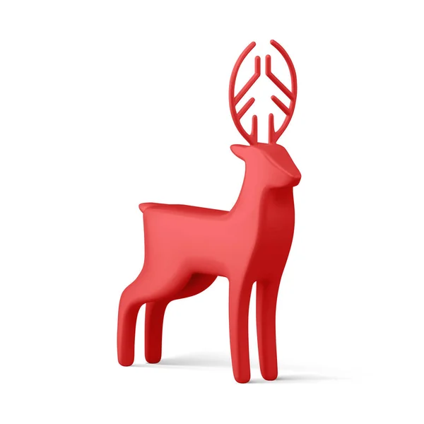 Bright glossy minimalist horned red deer bauble Christmas toy isometric realistic 3d template vector — Wektor stockowy