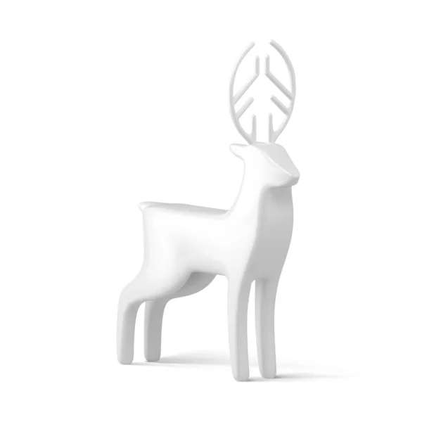 Minimalistic Christmas statue white elegant horned deer for Santa Claus festive decor 3d vector — Stockvektor