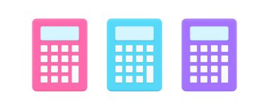 Multicolored set modern calculators with buttons and display fast counting numbers 3d icon template