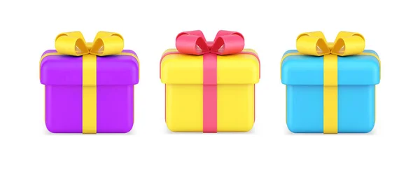 Collection squared colorful wrapped gift boxes decorated by ribbon bow for celebrate Christmas — Image vectorielle