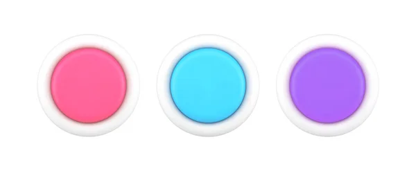 Collection bright circled button multicolored indicator with white frame 3d icon design vector — Image vectorielle