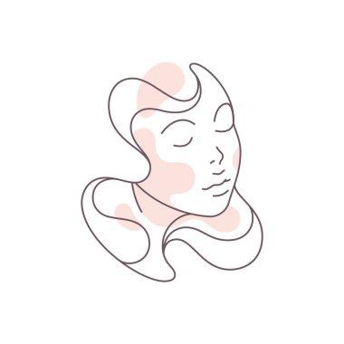 Pleasant beauty female face modern minimalist continuous line pastel spot icon vector illustration