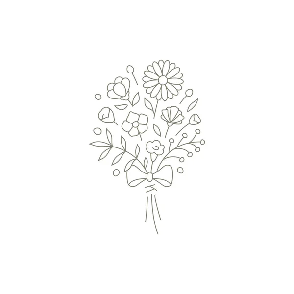 Decorative simple nature flower bouquet with chamomile, stem leaves logo design vector illustration — Vector de stock