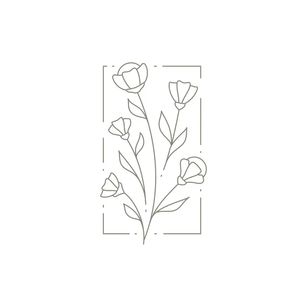 Abstract rectangle frame hand drawn buttercup, stem, leaves for romantic decor vector illustration — 图库矢量图片