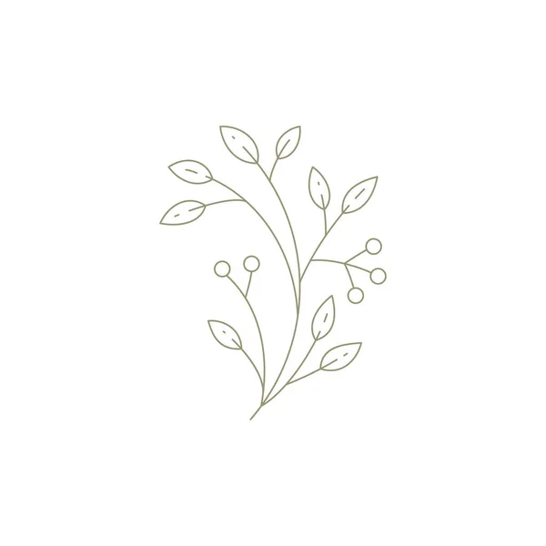 Monochrome linear cranberry lingonberry branch twig with leaves berries gardening farm icon vector — Vector de stock