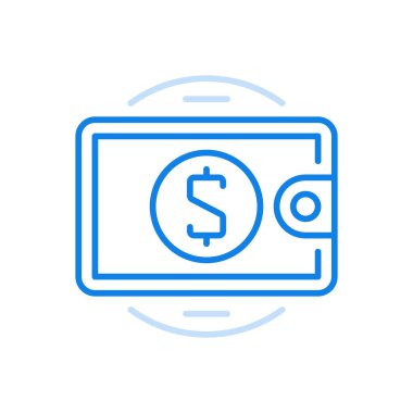 Cash settlement vector line icon. Payment for purchases and taking out loan wallet filled with money.