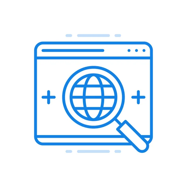 Icono de vector de línea de búsqueda global en línea. Tecnologías modernas digitales escaneo mundial. — Archivo Imágenes Vectoriales