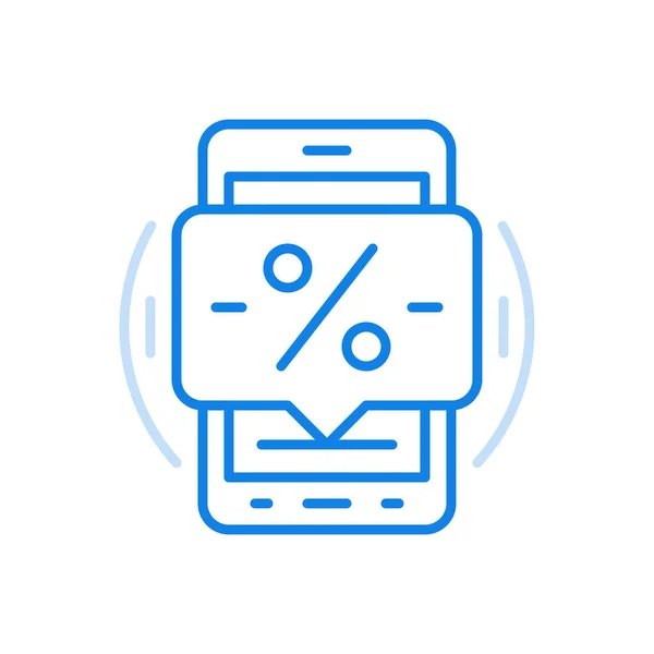 Interest free online account vector line icon. Web application with free transactions smartphone with percentage. — Stockvector