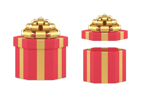 Caja de regalo roja envuelta poligonal de lujo con tapa abierta y cerrada realista 3d plantilla vector — Archivo Imágenes Vectoriales