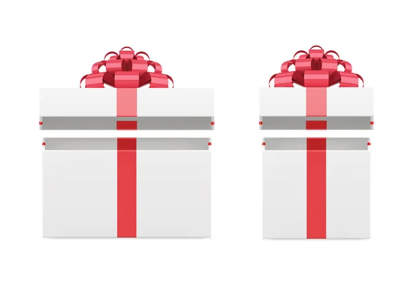 Elegante realista envolto retângulo branco quadrado caixa de presente festivo com tampa aberta 3d vetor mockup — Vetor de Stock